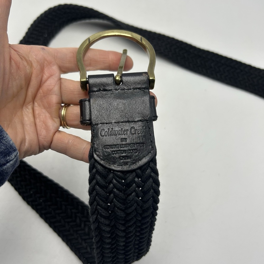 Coldwater Creek Statement Belt Womens S M Braided Black Cotton Leather Trim - Picture 9 of 9